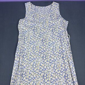Dakini USA Women's Floral Sleeveless Rayon Midi Dress Blue White Size L Vintage
